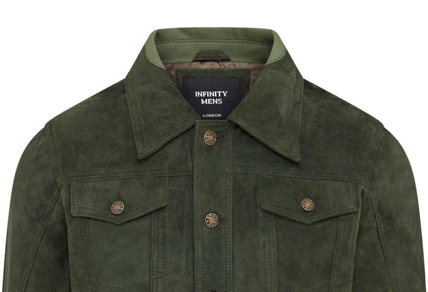 Infinity Leather Mens Trucker Goat Suede Western Leather Jeans Jacket - Yangon