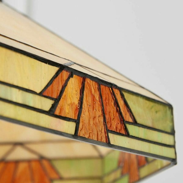 Tiffany Glass Hanging Ceiling Pendant Light Bronze & Amber Art Deco Shade i00146 Loops