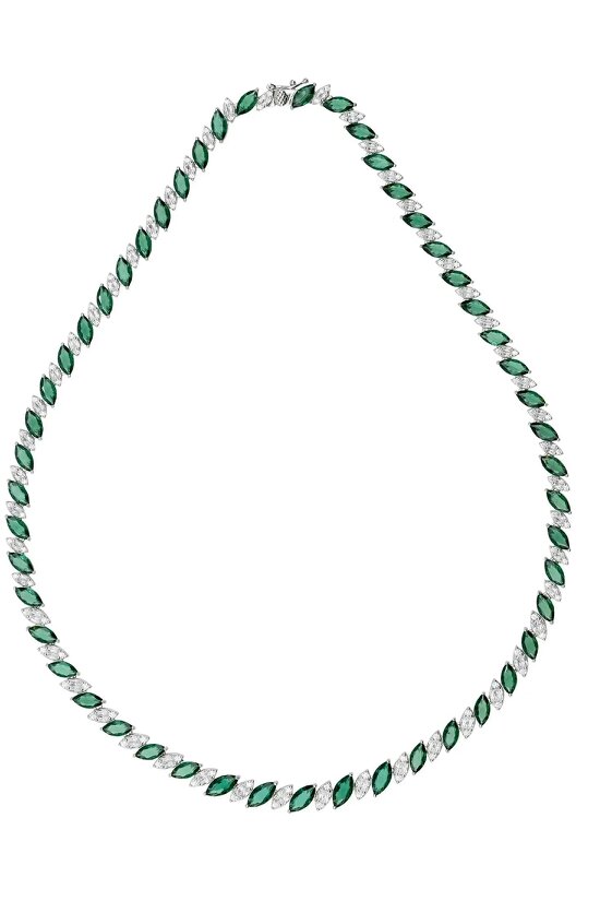 Latelita Viscountess Statement Tennis Necklace Emerald Silver