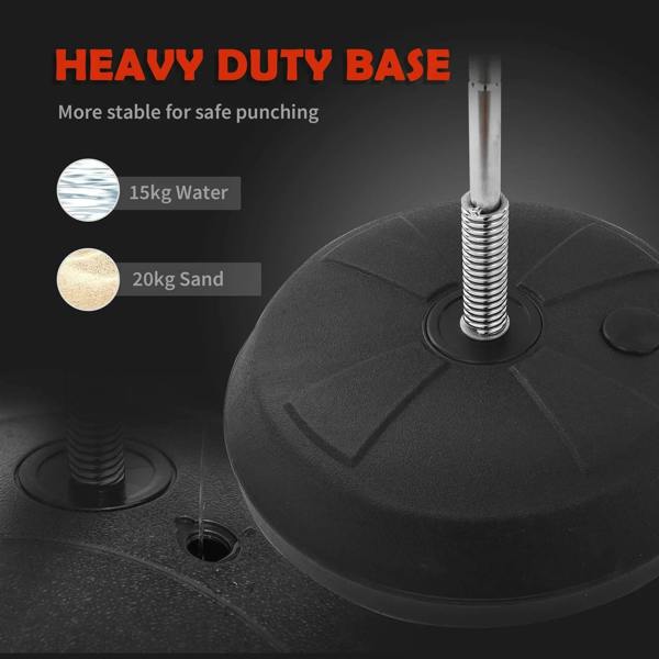 Heavy-duty round base with coil stand and red-and-black punching bag pole