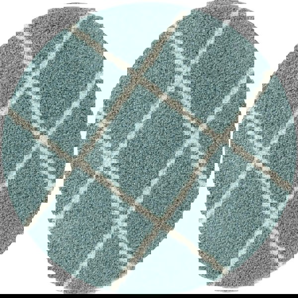 Diamond Design Thick Shaggy Area Rugs Duck Egg Blue