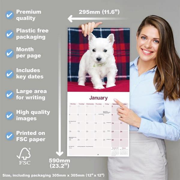 West Highland White Terrier Calendar 2027, Wall Calendars, Month To View, Dogs, Gift
