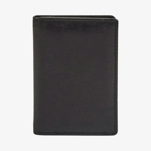 Front view of Black leather wallet on a white background