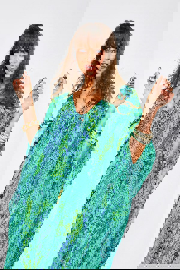 Kaa Tassel Maxi Kaftan in Ocean Python