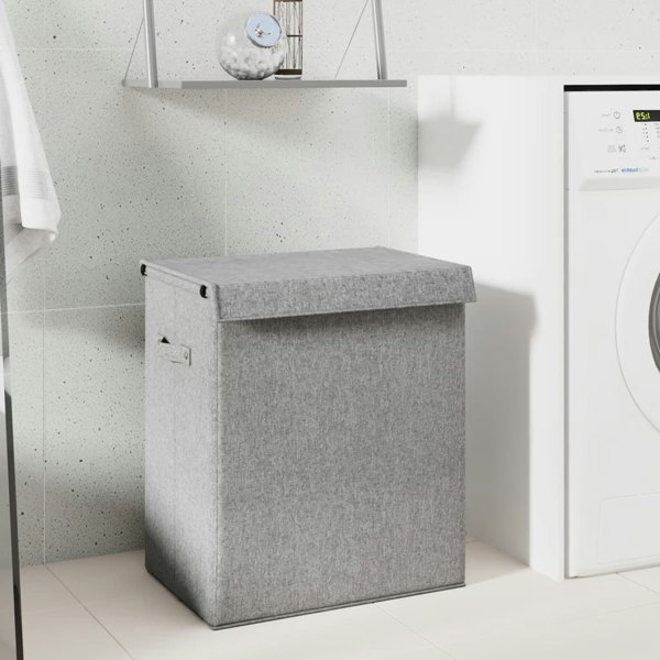 Berkfield Foldable Laundry Hamper Grey 51x34.5x59 cm Faux Linen Fabric