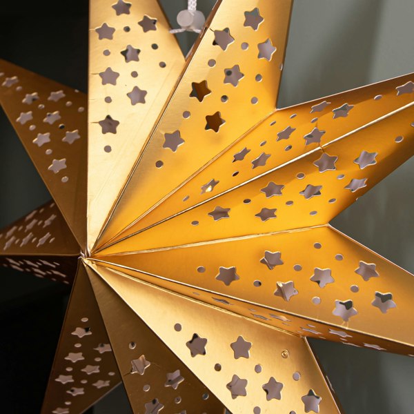 Samuel Alexander 50cm Battery Powered Light up Gold Origami Hanging Christmas Star with LEDs