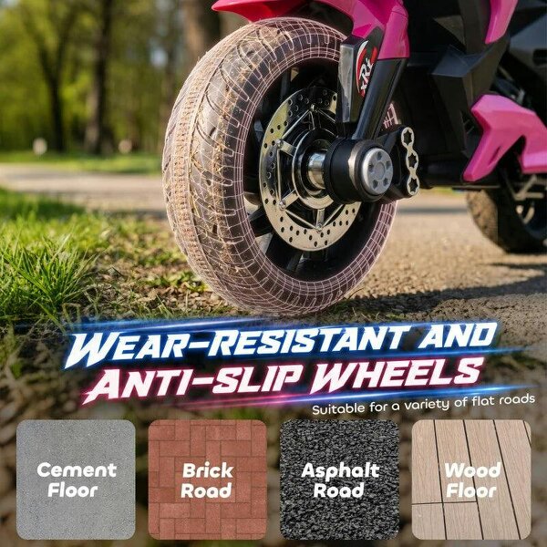 Kids Electric Motorcycle Ride-On Toy, 3-Wheel Battery-Operated Motorbike with Horn, Toddler Ride On Bike, Pink