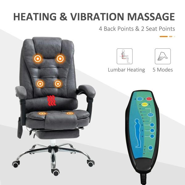 Dark grey heated vibration massage office chair with high back, headrest, swivel base