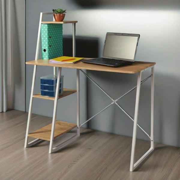 Rafaelo Mobilia Industrial 3 Shelf Computer Desk Brown