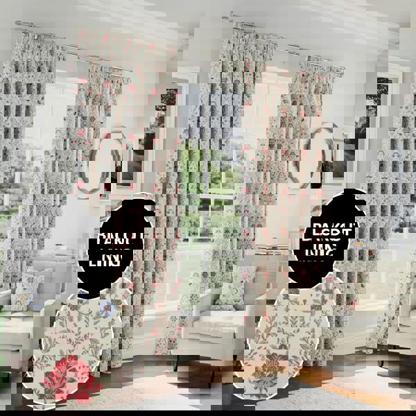 Enhanced Living Red 100% Blackout Floral Thermal Pair of Curtains Tape Top Header Curtains for Living Rooms and Bedrooms