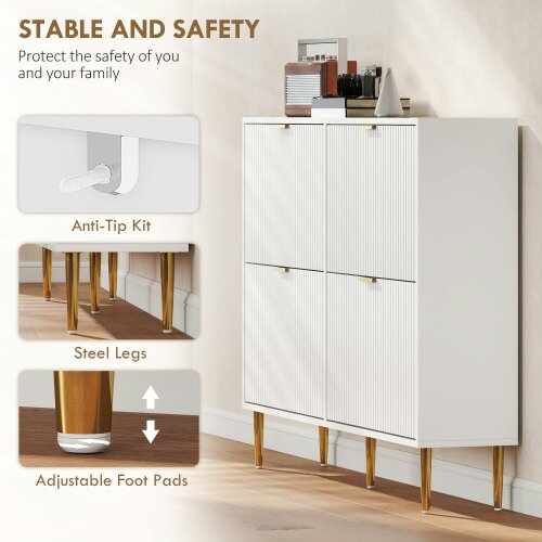 Wyld Haus Rokake Wooden White Elegant 4 Drawer Shoe Cabinet Ribbed Design