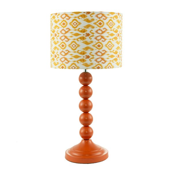 Chic Orange Table Lamp with Aztec Style Yellow and Orange Fabric Shade Image 1