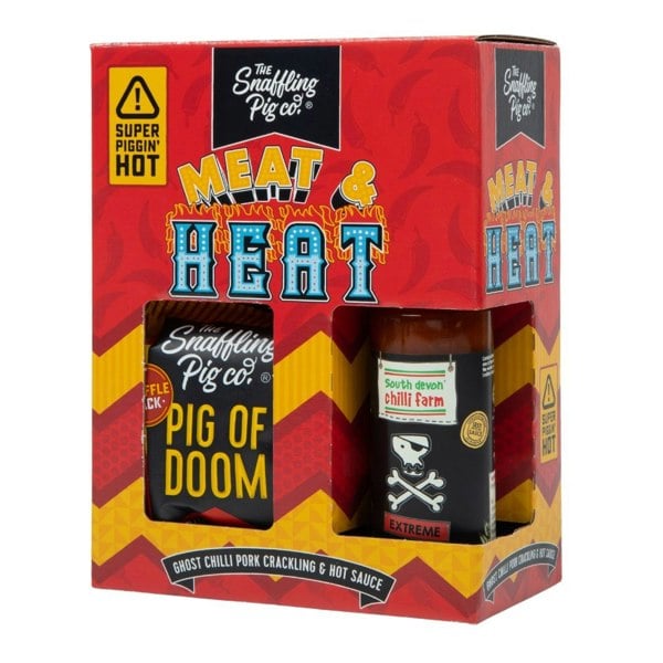 The Snaffling Pig Co Meat & Heat: Ghost Chilli Pork Crackling and Hot Sauce Gift Box