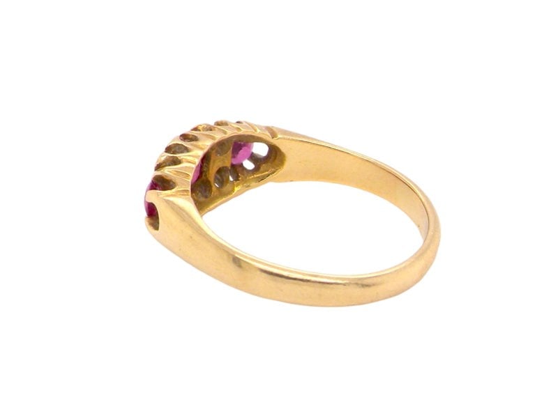 A vintage style ruby and diamond ring rear view