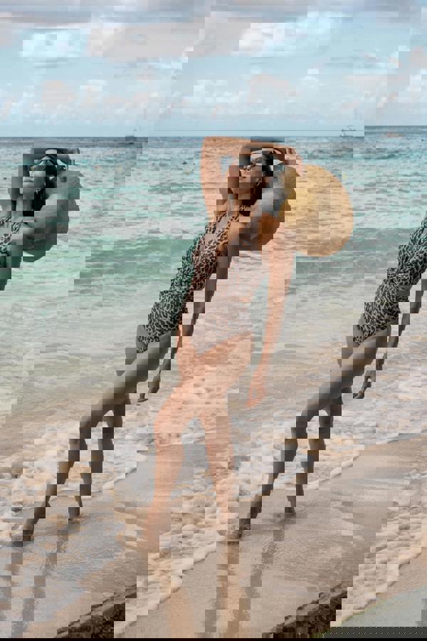 Gini London Brown Animal Print Twisted Cut Out Halter Swimsuit