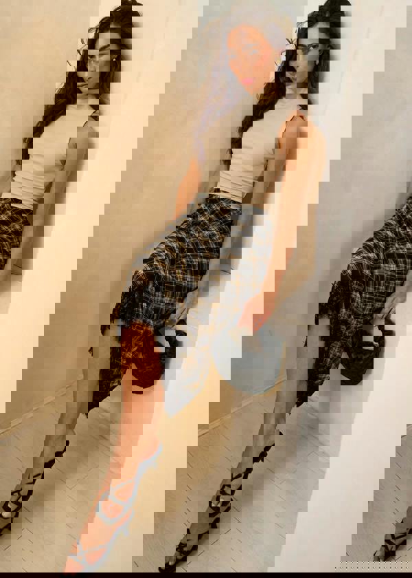 Gini London Mono Check Contrast Lace Bias Skirt