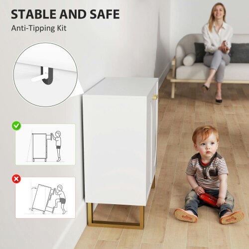 Wyld Haus Tarezi Nedi White 2 Door Sideboard Storage Cabinet With Golden Accents