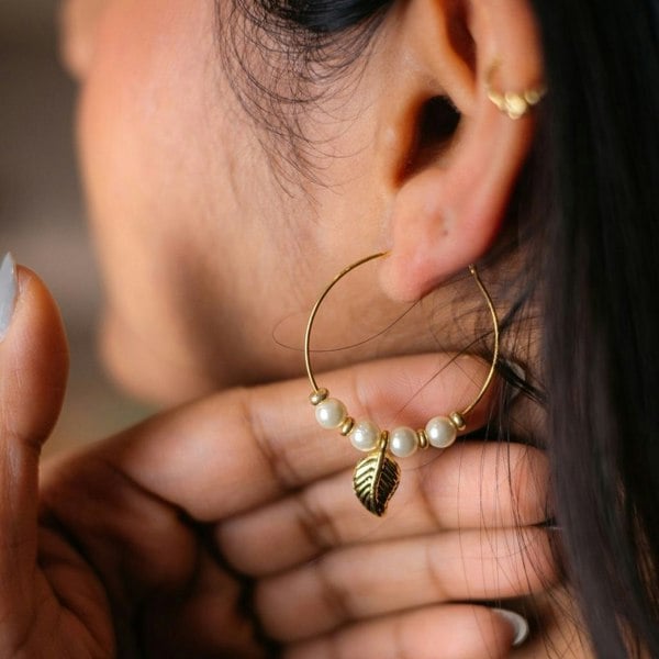 Leaf huggie hoop earrings