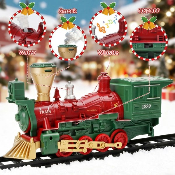 deAO Toys Electric Steam Train Set with Real Smoke, Lights an