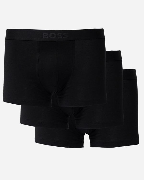BOSS Orange 3-Pack Mens Stretch-Cotton Trunks with Logo Waistbands  in Black
