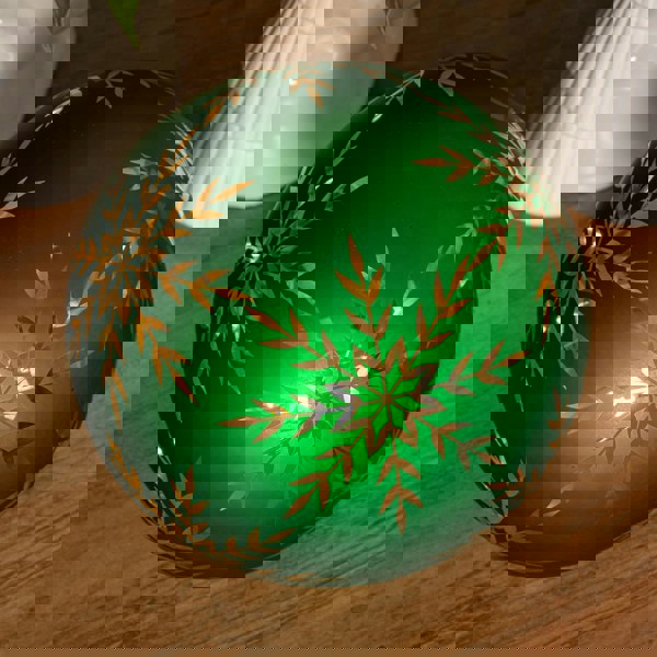 Samuel Alexander 15cm Battery Operated Light up Snowflake Glass Ball in Green with Warm White LEDs