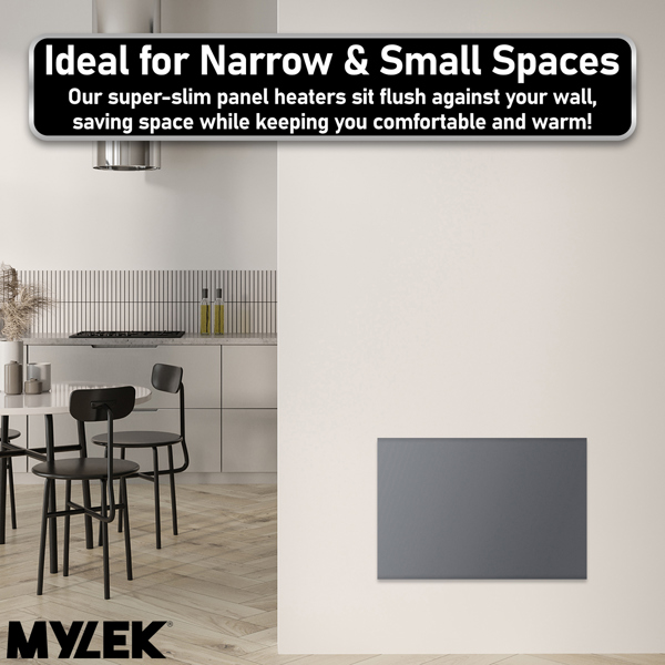 MYLEK Electric Radiator Panel Heater Grey WIFI Smart APP Eco 1200W Bathroom Safe Wall Mounted Timer Thermostat