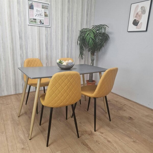 Kosy Koala Modern Rectangle Dark Grey Dining Table Set With 4 Mustard Chairs Dining Room Furniture