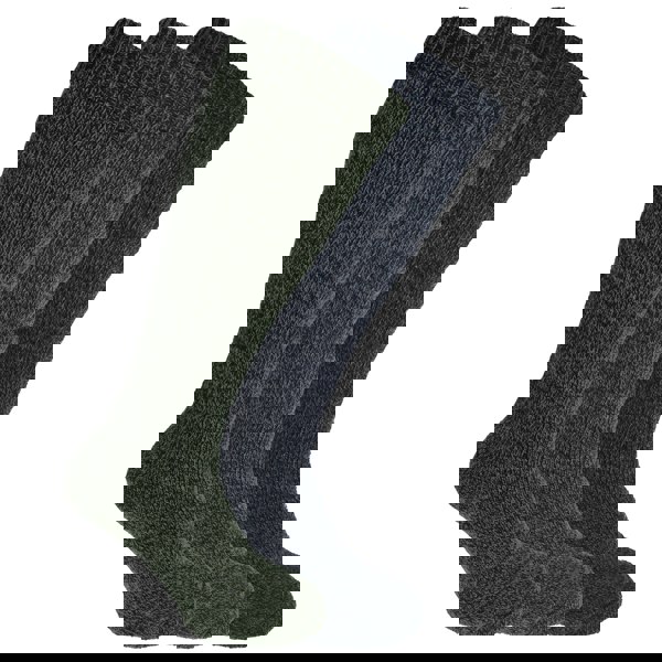 Universal Textiles Men's Thermal Wool Blend Long Wellington Boot Socks (Pack Of 3) - Green/Blue/Charcoal