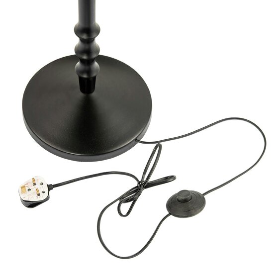 Happy Homewares Classic Black Ash Wooden Floor Lamp with Velvet Victorian Style Shade