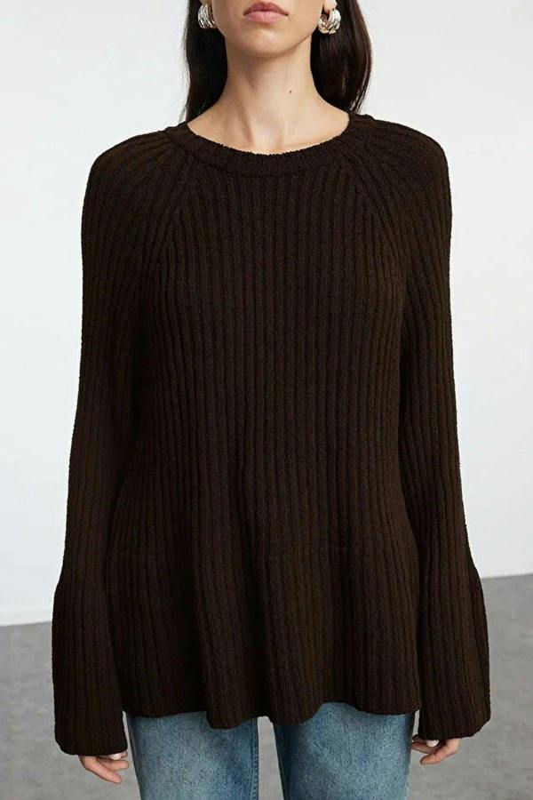 WOVCOR Loose Fit Cotton Knit Sweater with Peplum Detail