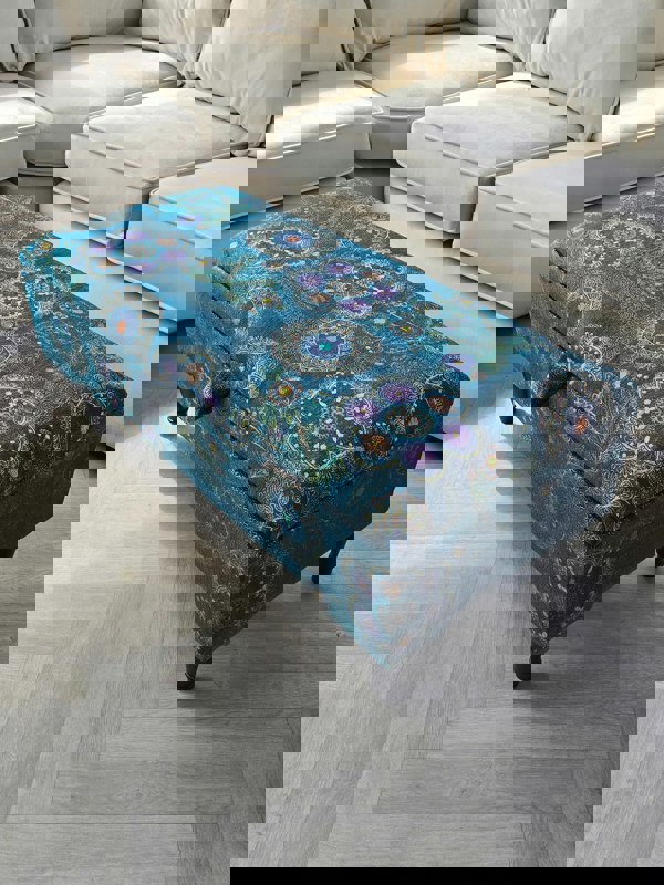 PREMIUM LOOP FLORAL GREEN PATTERN FOOTSTOOL CIRCLE BENCH COFFEE TABLE - ISTOOLS