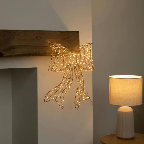 Samuel Alexander 43cm Light up Gold Christmas Bow with 650 Warm White LEDs