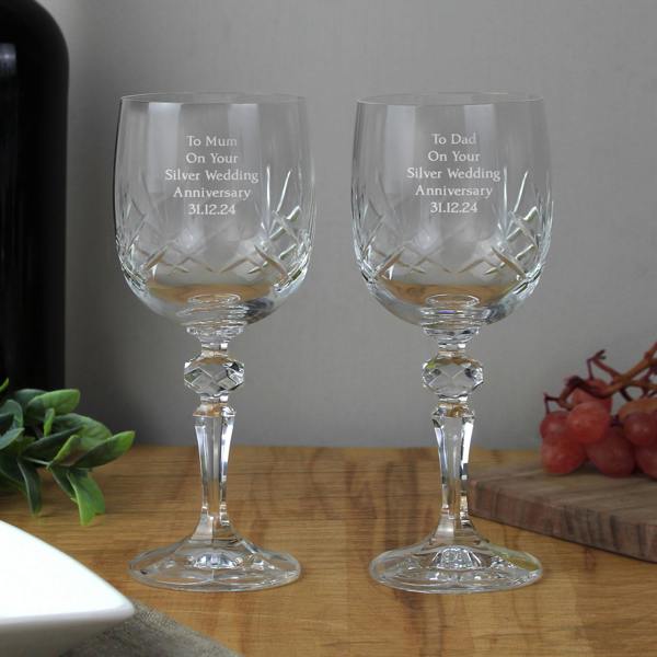 Personalised Pair Of Crystal Anniversary Wine Glasses - product in use