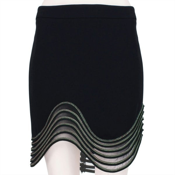 Stella McCartney mini skirt in a midnight blue crepe fabric with swirling rope and sheer tulle hemline