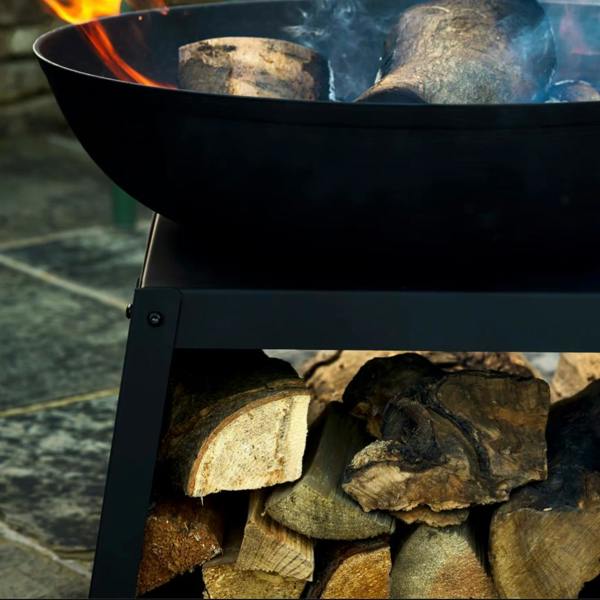 Abode Home & Gifts Matte Black Steel Fire Bowl with Integrated Log Store