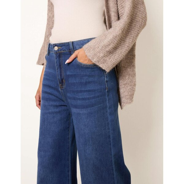 Blue Vanilla High Waisted Wide Leg Turn Up Jeans