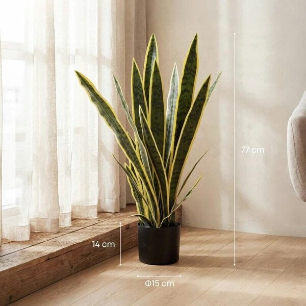 Bobobiy Artificial Snake Plant 21 Variegated Leaves Fake Plant in Pot Indoor Outdoor Decor Green