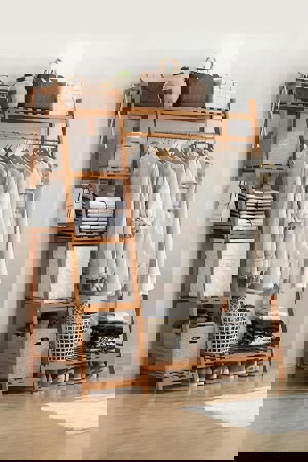 Living and Home Bamboo Clothing Garment Rack 7 Tier Storage Shelf Coat Clothes Hanging Rack - Brown