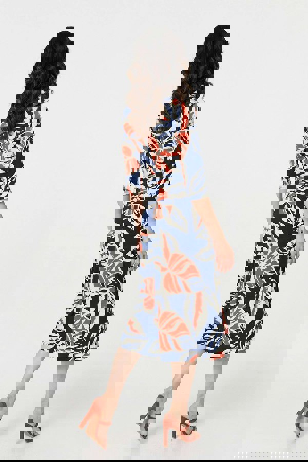 Navy | Floral Ruched 3/4 Sleeve Midi Dress
