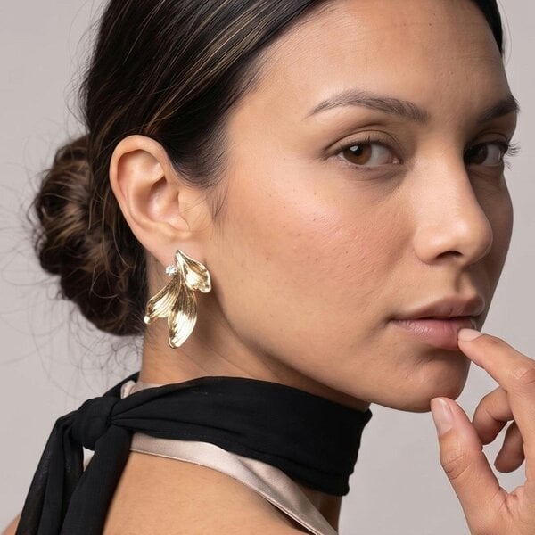 Uchi & Soto Kinmokusei Gold Petal Statement Earrings