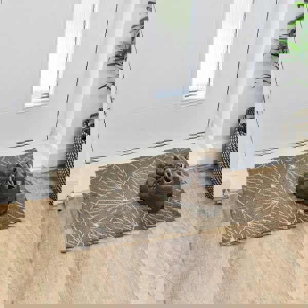 JVL Mega Mat Machine Washable Entrance Runner and Doormat Set, Brown Geo