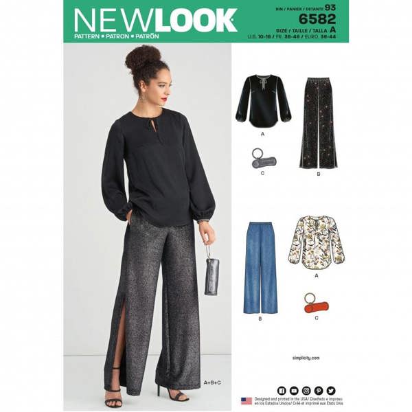 New Look Sewing Pattern 6582, Tops, Trousers, Bags for Women, A (10-12-14-16-18) - Intermediate