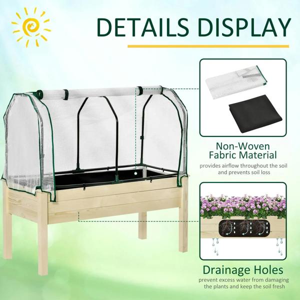 Natural planter box with white PE cover featuring segmented panels and green trim