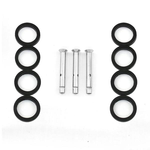 Stainless steel balustrade end post components including black rubber rings and silver screws, designed for secure installation