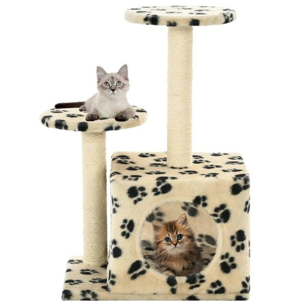 Berkfield Cat Tree with Sisal Scratching Posts 60 cm Beige Paw Prints