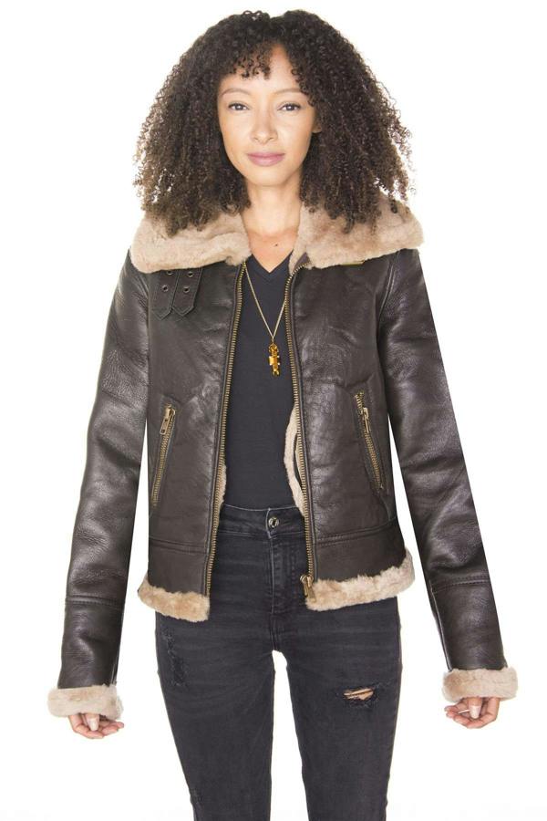 Infinity Leather Womens Brown B3 Sheepskin Leather Flying Jacket-Kayseri