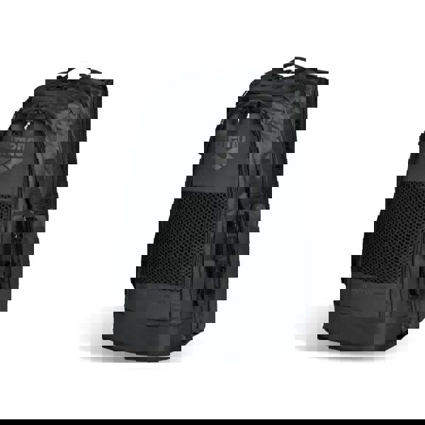 Black Arena All Set Backpack 45L with mesh panel, wet dry compartments, padded laptop sleeve