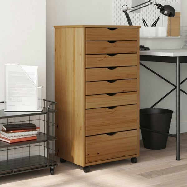 Berkfield Rolling Cabinet with Drawers MOSS Honey Brown Solid Wood Pine