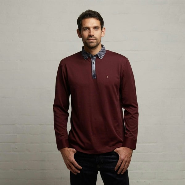 Gabicci G53Y03 Mens Long Sleeve Plated Jersey Polo Shirt Gabicci Classic - BERRY