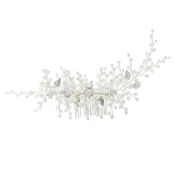 Gold Trip Large Silver Leaf & Pearl Hair Comb